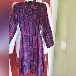Suzanne Betro long sleeved button down plaid shirt dress size XL #40